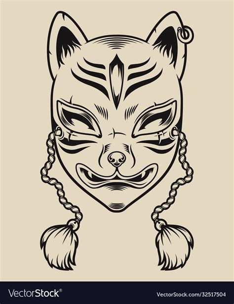 Black And White A Japanese Fox Mask Royalty Free Vector