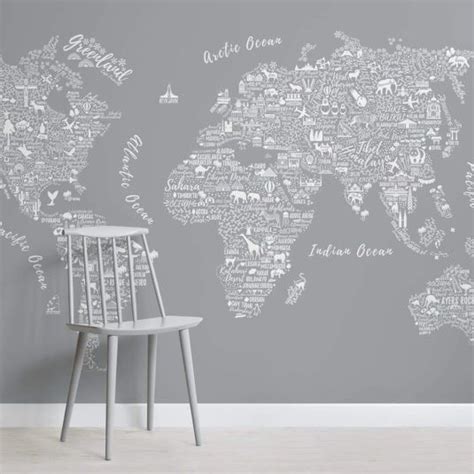 Neutral World Map Wallpaper Stylish Map Mural Muralswallpaper World