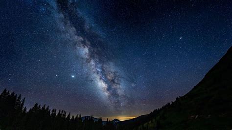 Download Wallpaper 1600x900 Mountains Night Starry Sky Milky Way
