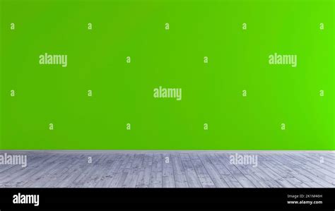 Green Screen Wall Mockup 3d Rendering With Wooden Floor In An Empty