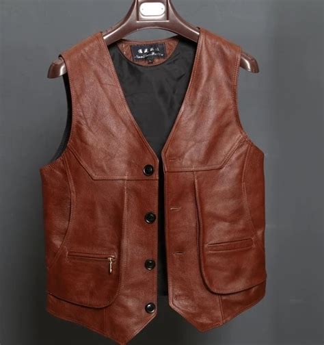 Vintage Biker Leather Mens Vest Real Brown Cow Genuine Leather Vest