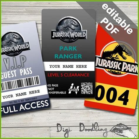 Printable Jurassic Park Id Badge Template Free Templates 2 Resume