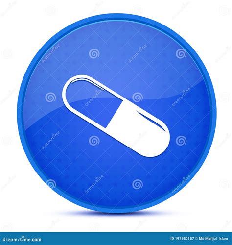 Pill Aesthetic Glossy Blue Round Button Abstract Stock Illustration