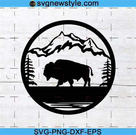 Bison Mountains Monogram Svg Buffalo Mountain Bison Svg Png Dxf