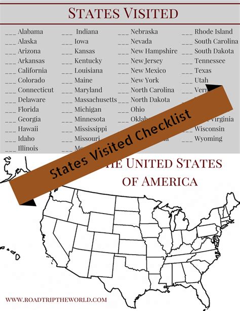 Printable States Visited Checklist Road Trip The World