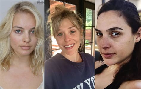 Margot Robbie Elizabeth Olsen Glad Gadot Minimal Makeup Foursome 1