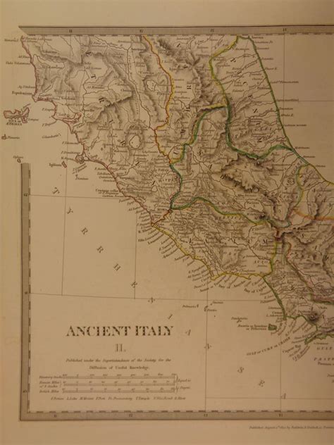 1844 Beautiful Huge Color Map Of Ancient Italy Gulf Of Tarentum Atlas