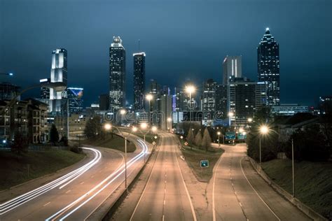 Atlanta City Night Panoramic View Skyline Stock Photo Image Of