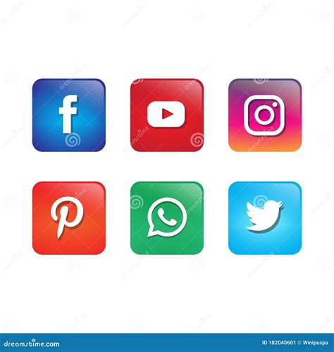 Social Media Icons Set Of Most Popular Social Media Logos Cartoon