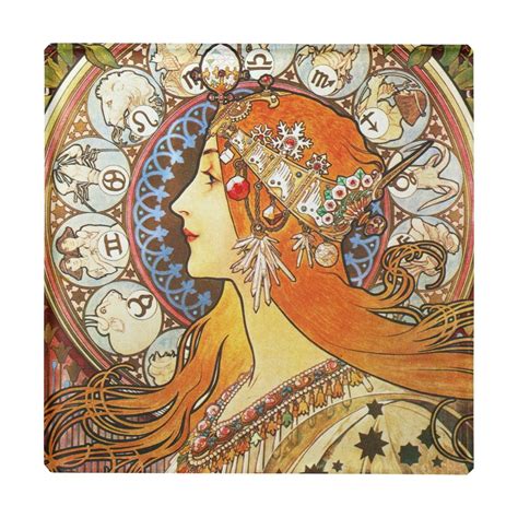 Alphonse Mucha La Plume Zodiac Art Nouveau Vintage Glass Coaster