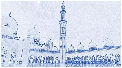 Blueprint Drawing Of Abu Dhabi Sheikh Zayed Mosque Islamic Architecture
