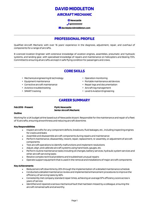 Aircraft Mechanic Cv Example Guide And Cv Template