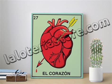 Canvas 8x10 El Corazon Loteria Card Stretched And Ready To Hang The