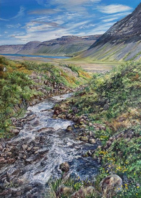 Icelandic Waterfall Original Oil Painting Handmade Art One Etsy