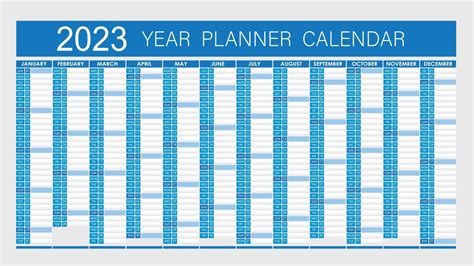 2023 Year Planner Wall Planner Calendar Blue Color Full Editable