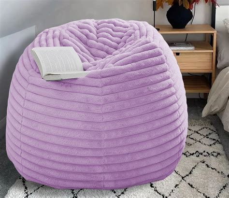 Buy Premium Striped Round Shape Fur Bean Bag Chairs Couch Sofa Purple XXXL Online In India At