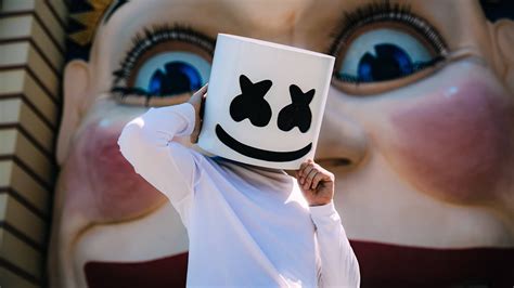 Dj Marshmello Is Holding Led Helmet With Hand Wearing White Dress Hd