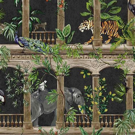 Holden Exotic Animal Arches Wallpaper Ancient Columns Plants Leaves