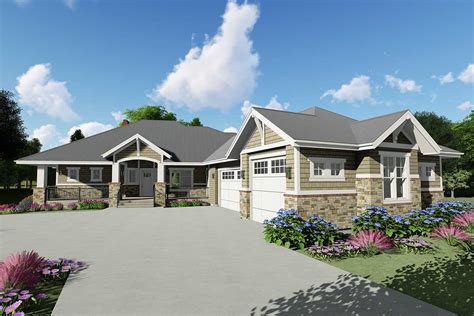 Downsized Craftsman Ranch Home Plan With Angled Garage