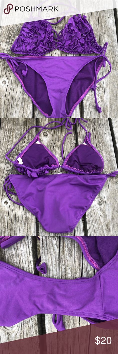 Xhilaration Purple Tulip Ruffle Bikini Euc Ruffled Bikini Bikinis Purple Tulips