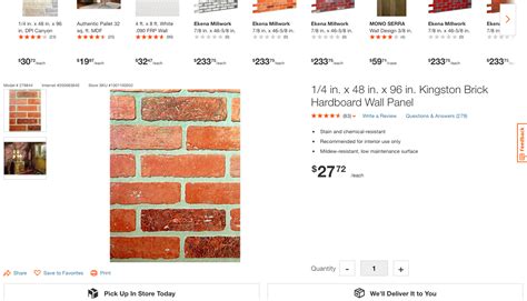 14 In X 48 In X 96 In Kingston Brick Hardboard Wall Panel 278844