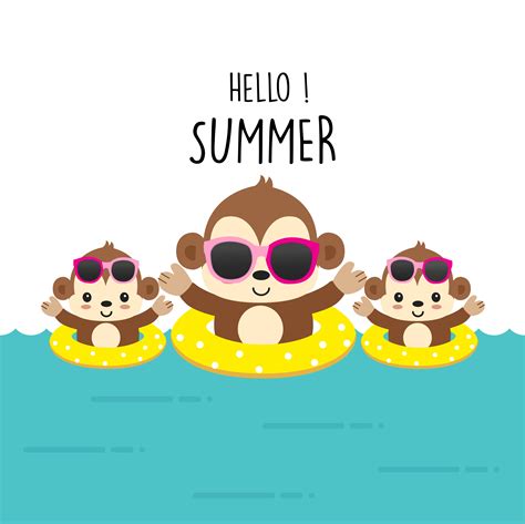 Hello Summer Cute Monkey Cartoon 563210 Download Free Vectors