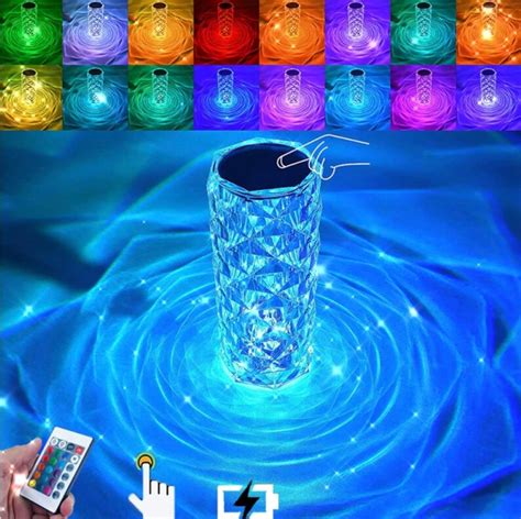 Crystal Led Table Lamp Rose Light Projector 3 16 Colors Touch Etsy