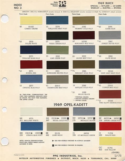 1969 Paint Codes