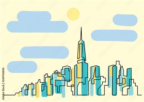 Continuous Line Drawing Of Big City Skyline Stock Vector Adobe Stock