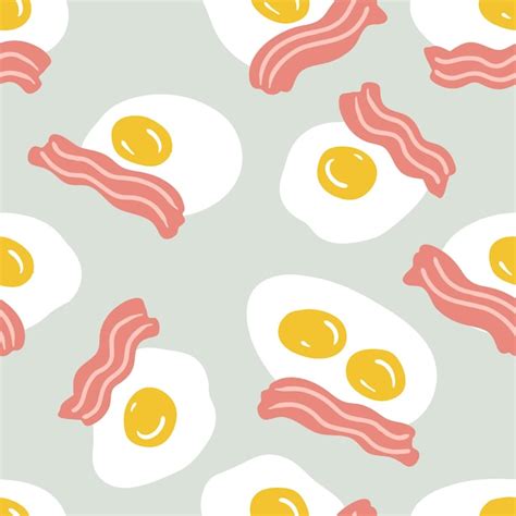 Premium Vector Roasted Bacon Slices And Fried Eggs Seamless Pattern