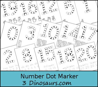 Do a dot printables numbers. 3 Dinosaurs - Number Dot Pages
