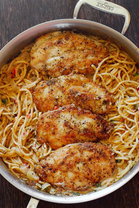 Return chicken to skillet on top of the pasta and allow it to warm up for an additional 5 minutes. Chicken Pasta in Creamy White Wine Parmesan Cheese Sauce ...