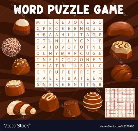 Chocolate Candies Sweets Word Search Puzzle Game Vector Image