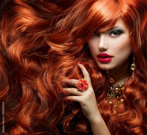 Long Curly Red Hair Fashion Woman Portrait Stock Photo Adobe Stock