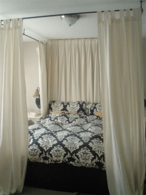 However, you can make a fabulous canopy bed fairly easily and cost effectively using nothing more than curtain rods and draperies or fabric! Pregnant... with power tools: Master Bedroom: Easy Canopy Bed