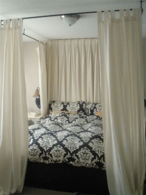 If you prefer to go with draperies on all four sides, mount drapery rods directly onto your ceiling above the sides of the bed with screws, toggle bolts, or. Pregnant... with power tools: Master Bedroom: Easy Canopy Bed