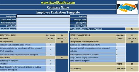 Download Employee Performance Evaluation Excel Template Exceldatapro