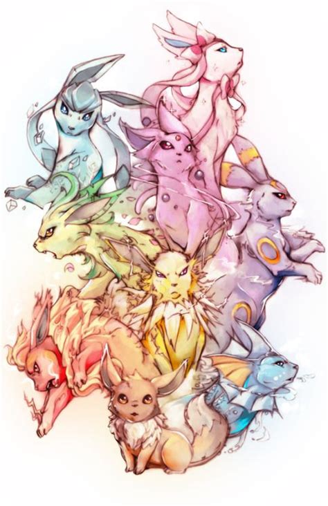 A Group Of Different Colored Pokemons Standing Next To Each Other