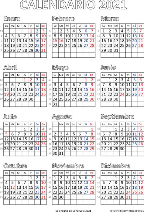 Calendario De Venezuela 2021 Imprimir El Pdf Gratis