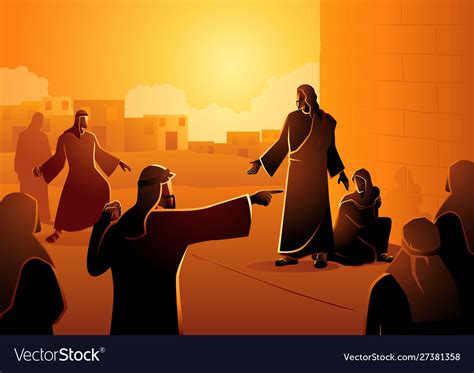Jesus Forgives Adulterous Woman Royalty Free Vector Image