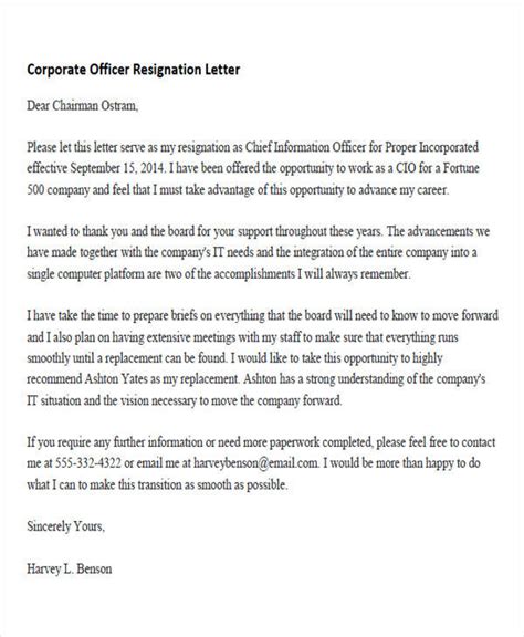 Officer Resignation Letter Template