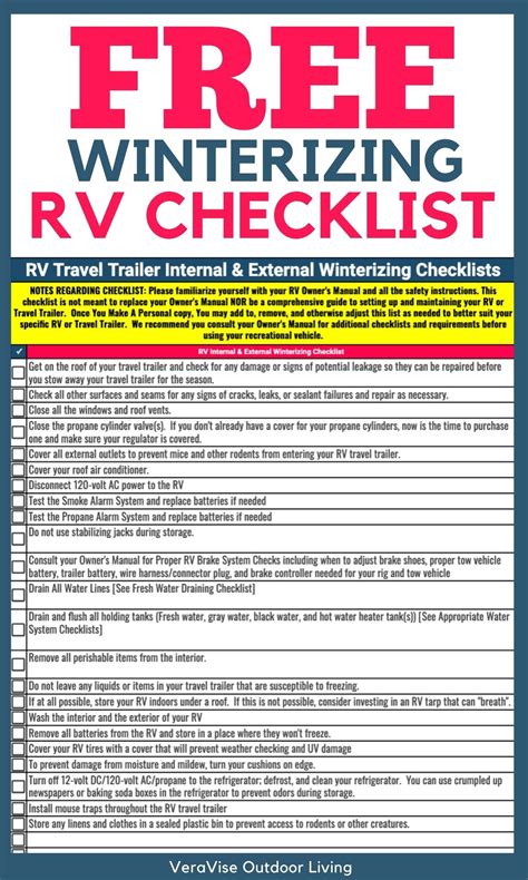 Free Internal External Rv Winterizing Checklist Printable Artofit