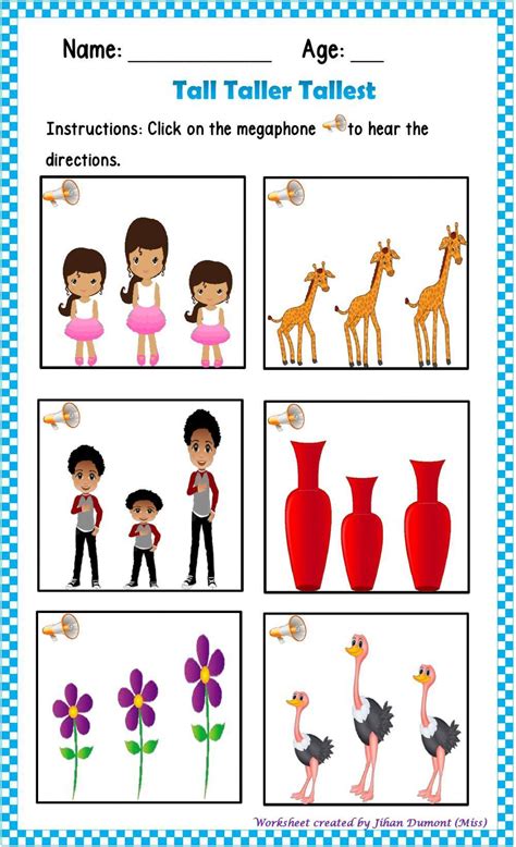 Tall Taller Tallest Interactive Worksheet Live Worksheets