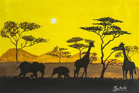 Acrylic Landscape Painting On Canvas African Safari Sunset Novica