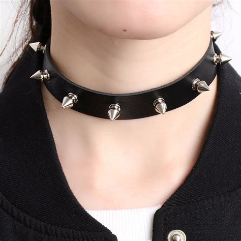 Chic Punk Rock Gothic Unisex Silver Stud Leather Choker Necklace On