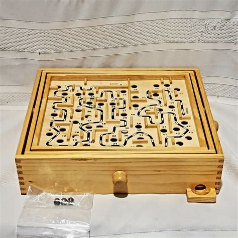 Vintage Wooden Labyrinth Maze Game With 3 Marbles Etsy