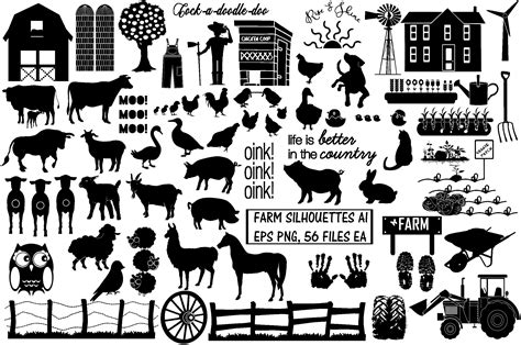 Farm And Animal Silhouettes Ai Eps Png Custom Designed Illustrations