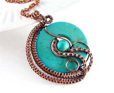 Wire Wrapped Pendant Turquoise And Copper Jewelry Wire Wrapped