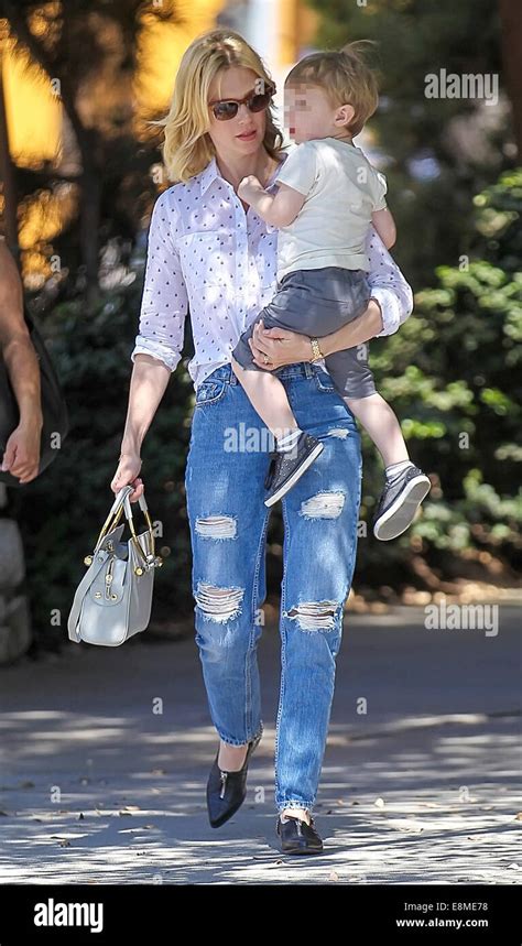January Jones Takes Son Xander To Lunch At Houstons Restaurant Before