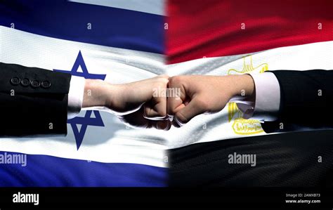 Israel Vs Egypt Conflict International Relations Fists On Flag